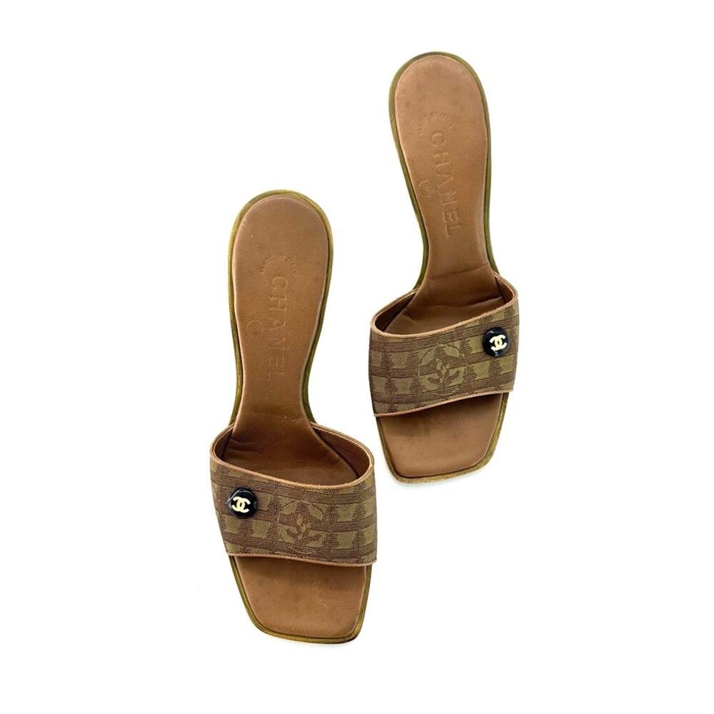 Vintage Chanel Interlocking CC Monogram Satin Slip On Mules Sandals 36.5 - Picture 2 of 9